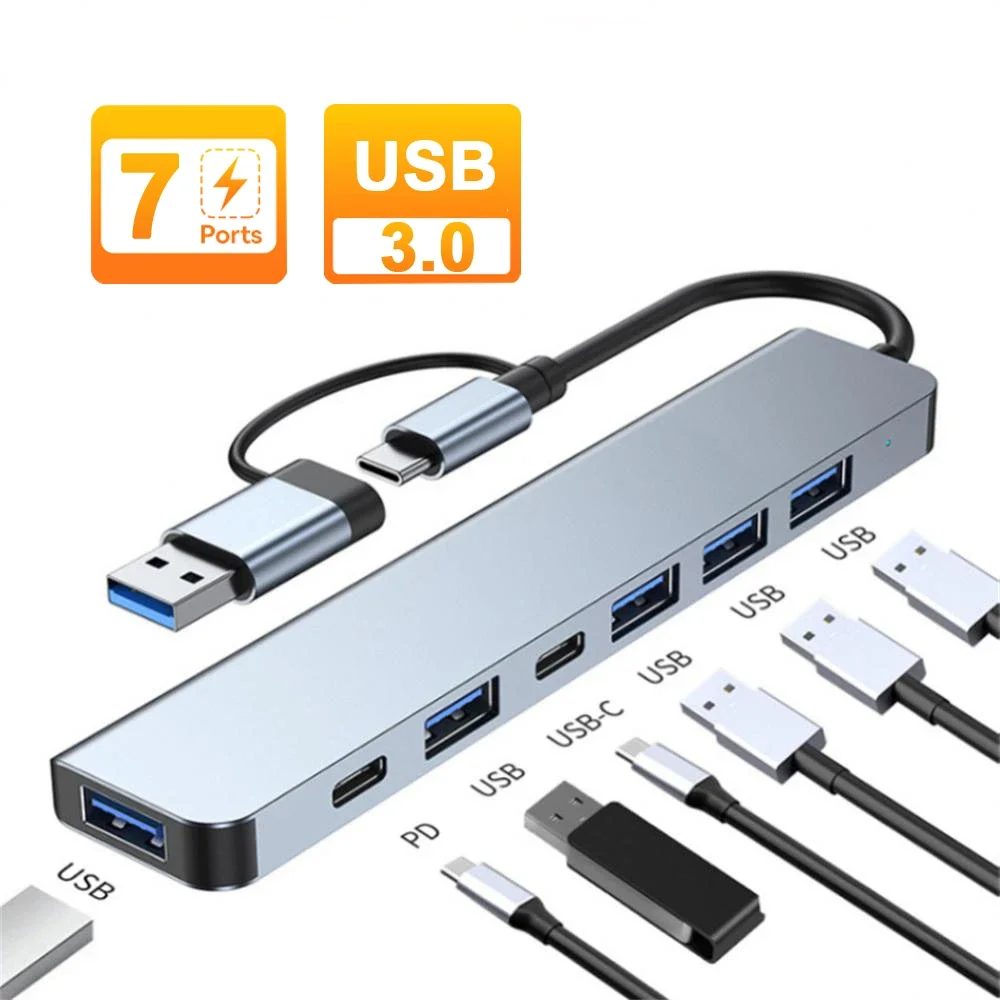 

7 Port USB C Multi Splitter 3.0 Type C to OTG Adapter Dock Station with PD SD TF For Xiaomi Macbook Pro