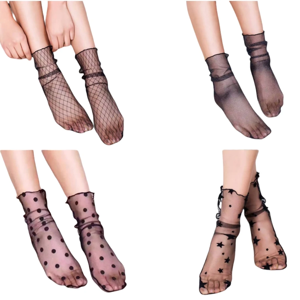 

Новые женские модные летние весенние тонкие прозрачные сетчатые носки, дышащие кружевные Sokken средней длины, милый подарок для девочек