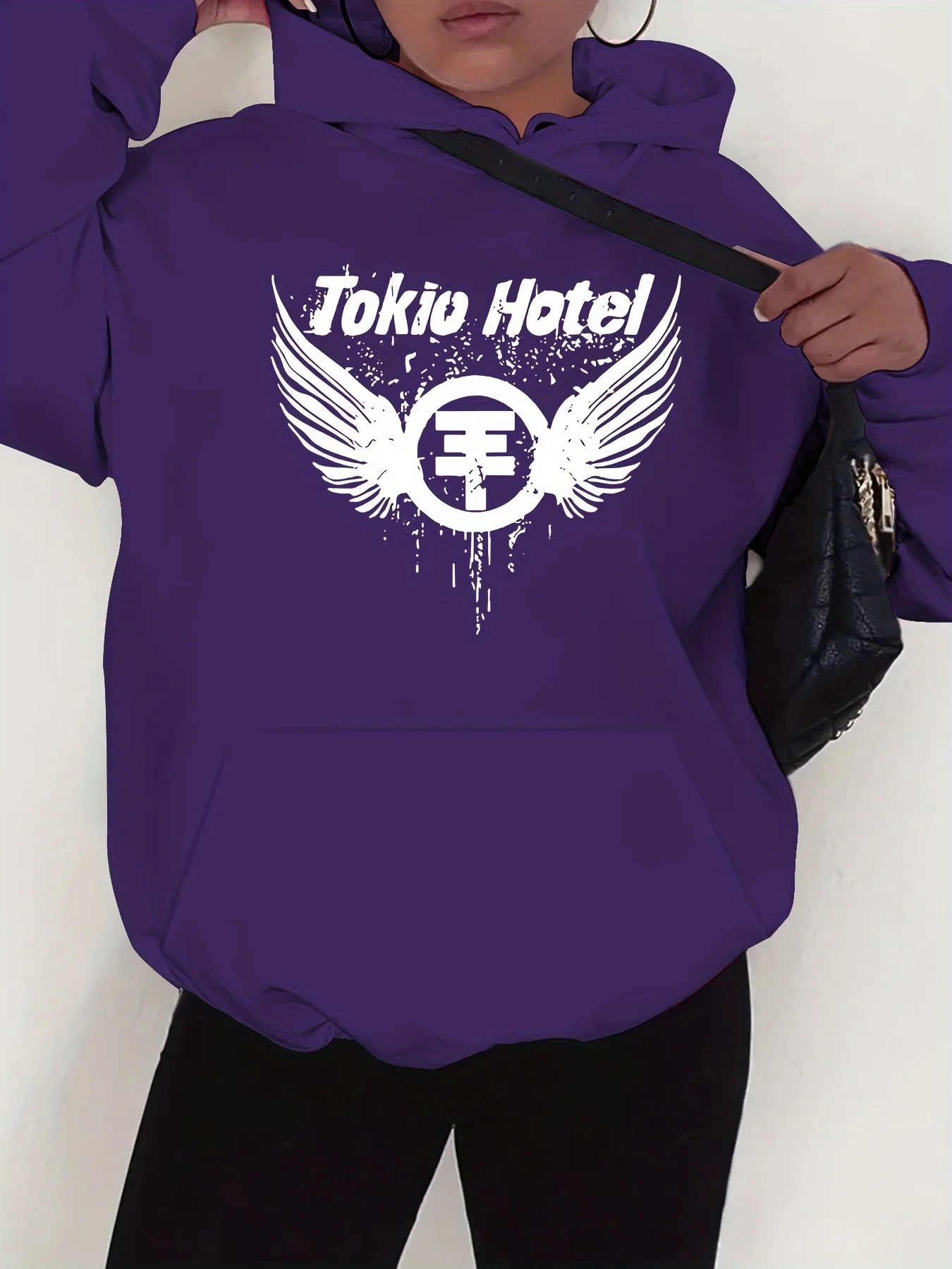 Tokio Hotel-Sweat à capuche à imprimé graphique pour femme, 100% polyester, tissu tricoté, pull décontracté avec cordon de serrage de proximité