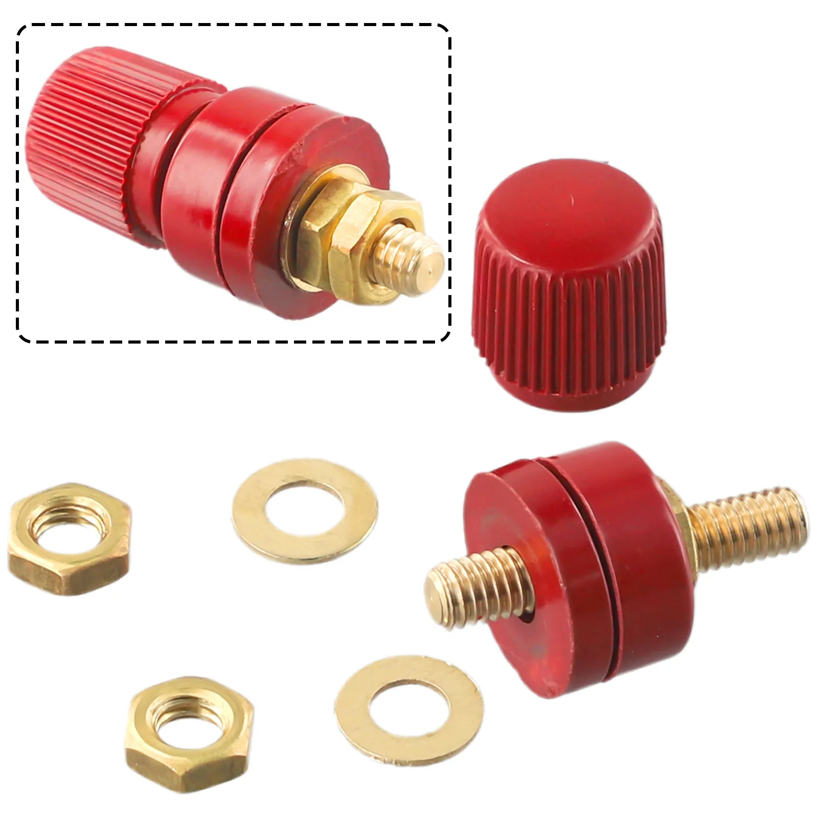 2pcs Car Post Terminal With 6mm Brass Stud And Nuts Remote Battery Power Junction Post Connector Terminal Kit Car Accessories