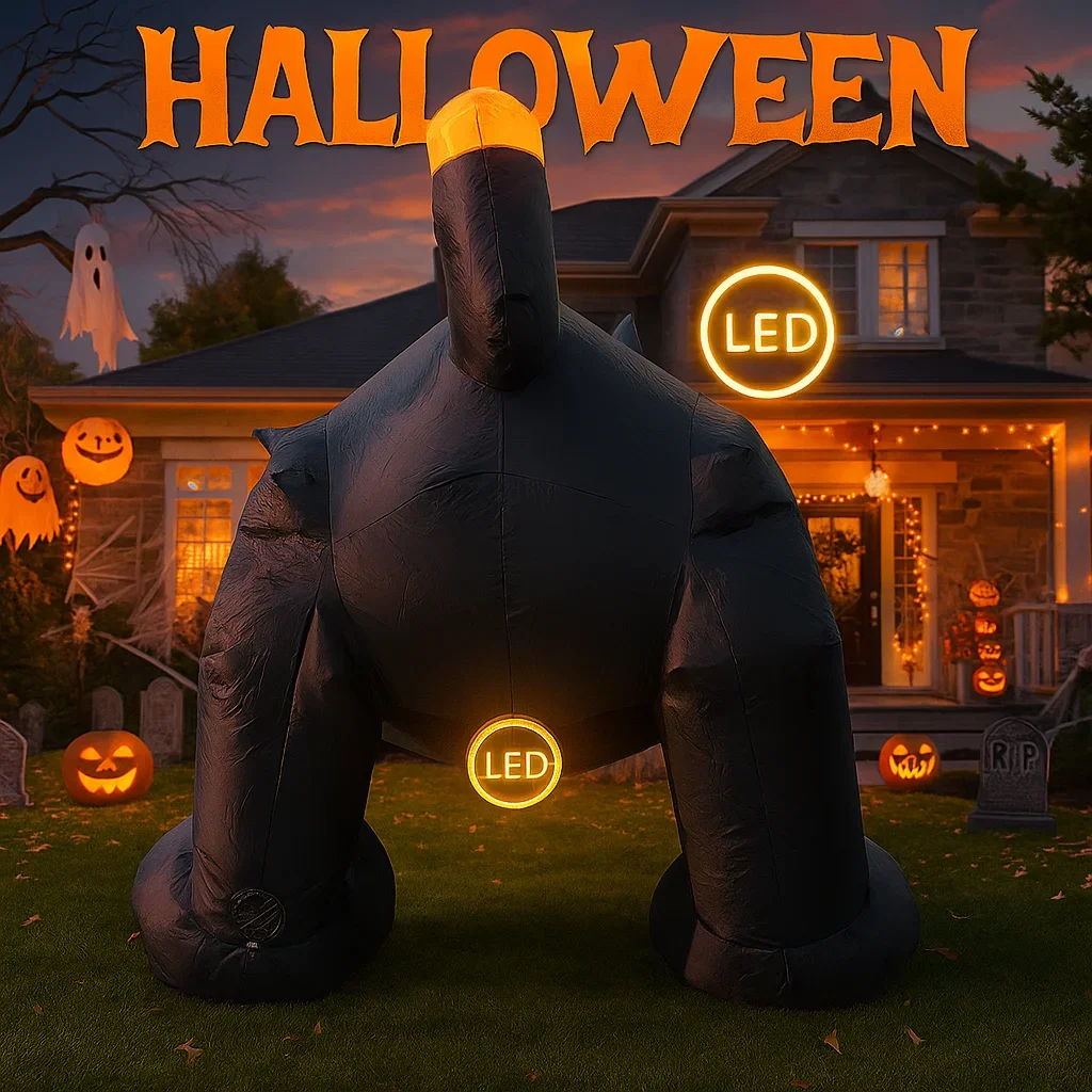 5.91FT في الهواء الطلق عطلة الديكور هالوين القط الأسود لعبة يهز رئيس حديقة حفلة المدمج في أضواء LED ساحة ديكور ديكور المنزل