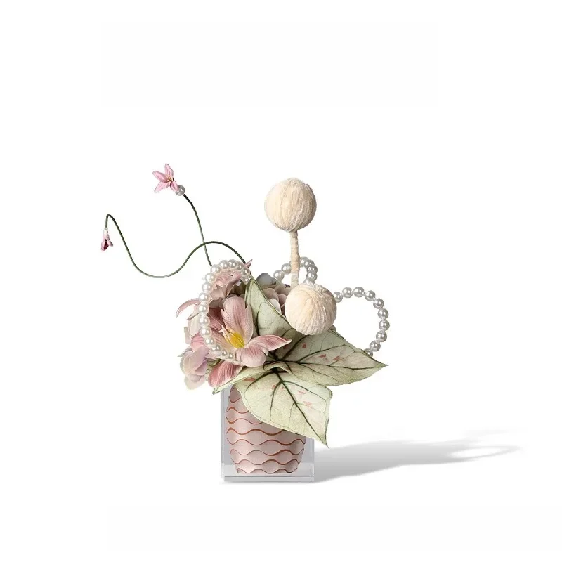 

Modern light luxury transparent acrylic vase flower arrangement fashionable living room coffee table flower device pink floral