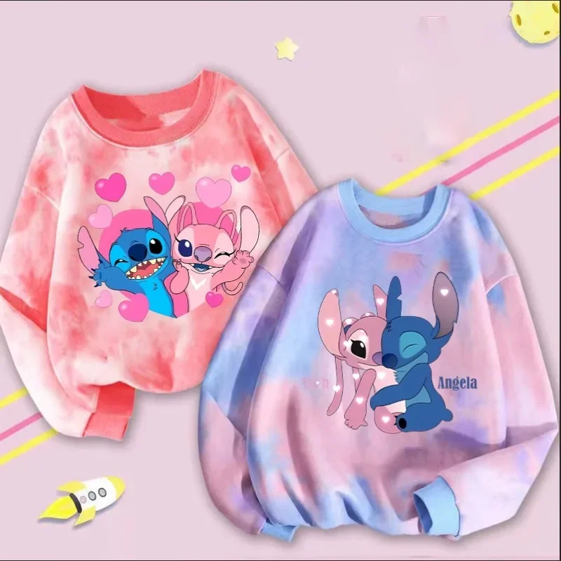 Lilo & Stitch felpa Angel felpe tintura Sweat Cartoon camicie Cute Daily girocollo camicetta ragazzi ragazze moda flusso di marea