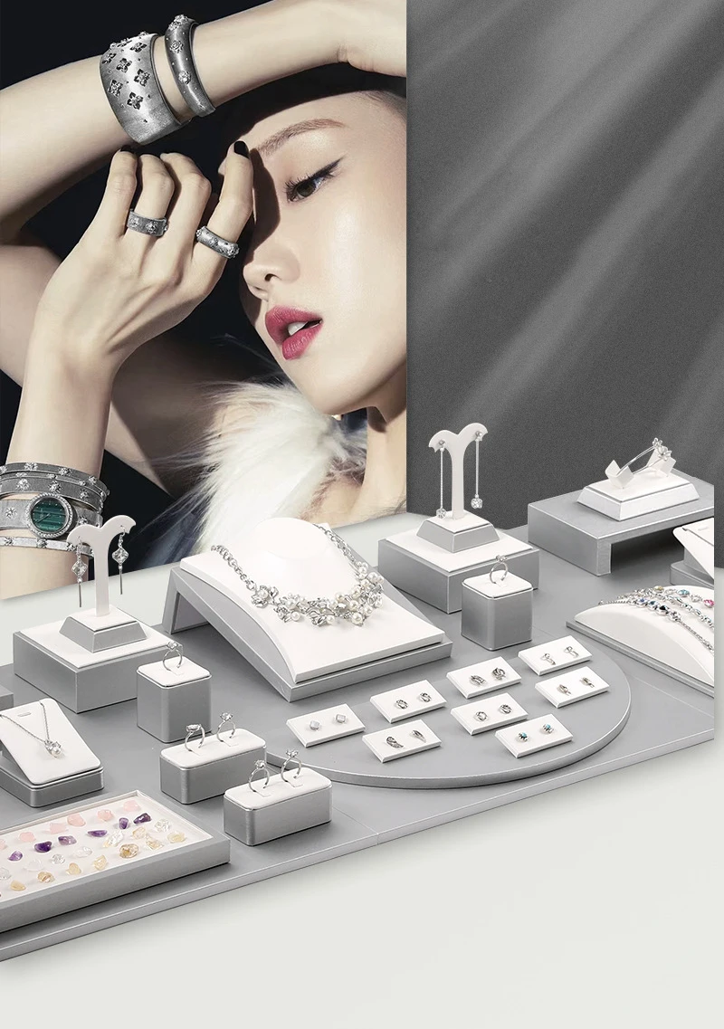 White PU Leather Bust Jewelry Display Stand Holder Bracelet Earring Necklace Ring Jade Counter Pendant Neck Model Organizer Rack