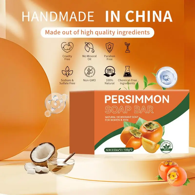 Persimmon Soap Bar for Body Odor Removal, Handmade Persimmon Green Tea Soap for Face and Body Wash, Gentle Deodorant Bath Soap