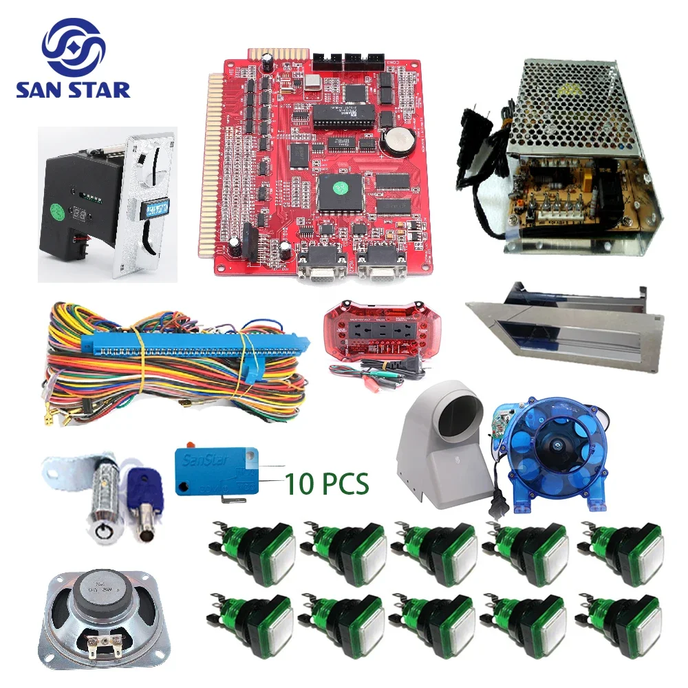 Zestaw wielu płytek do gier GIGA 50 w 1, gniazdo na monety, płyta główna PCB, akceptor monet, przycisk LED