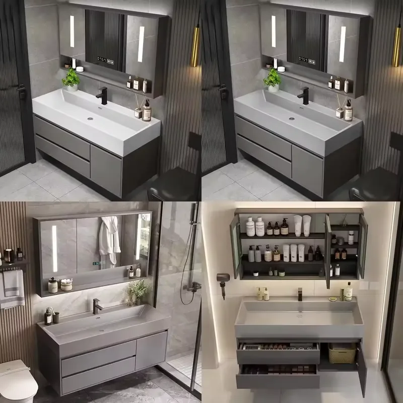 for Custom Simple Design Wall Mounted Bathroom Vanity Cabinet with Mirror and Basin