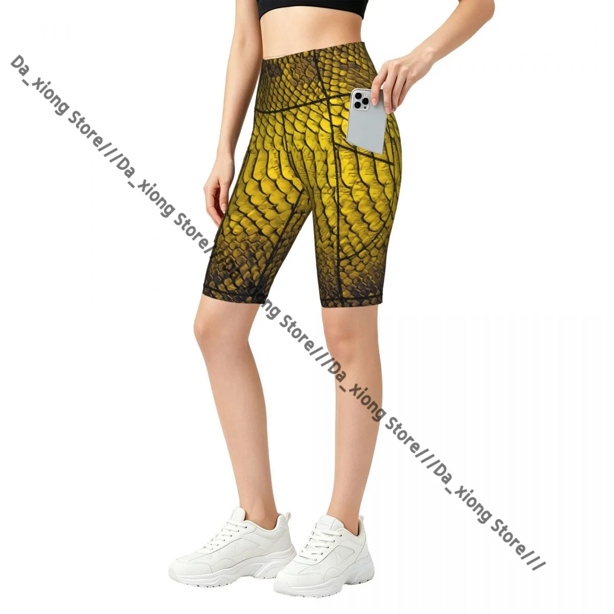 Female Hip Lift Yoga Shorts Snake Skin Reptile Texture Daily Wear Fitness Active Pants