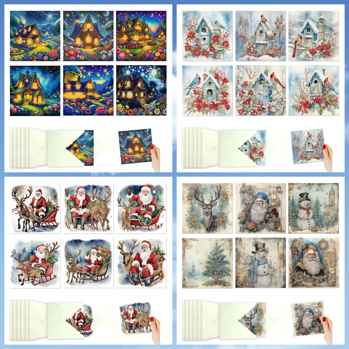 6-Piece Diamond Painted set Greeting card Christmas pattern paper Material Christmas Eve Handwritten Blessing card, Christmas gi