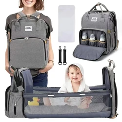 Bolsa de pañales plegable para cama con cambiador, bolsillo aislado y gran capacidad, bolso de mamá multifuncional de doble hombro