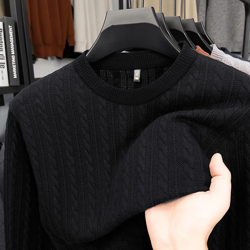 Haut de gamme de la mode jacquard col rond pull hommes Designer nouveau classique solide couleur Automne Hiver chaud Casual Knit pull