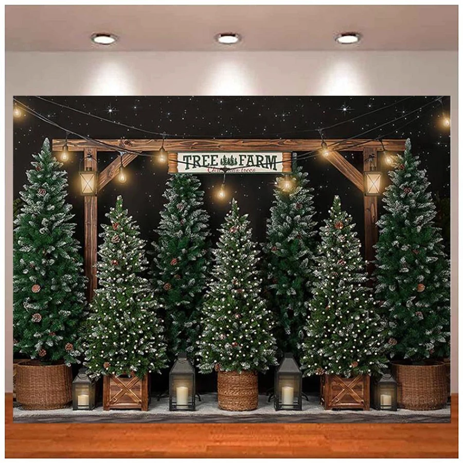 

Photography Backdrop Christmas Trees Winter Farm Green Forest Glitter Kids Portrait Family Photo Background Studio Property