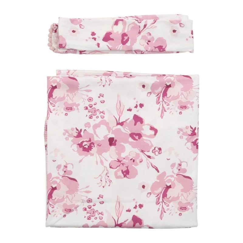 新生児用フォトアクセサリー,ベビーブランケットプリント,新生児用,男の子と女の子用のスリーピングブランケット,モスリンラップヘッドバンドセット