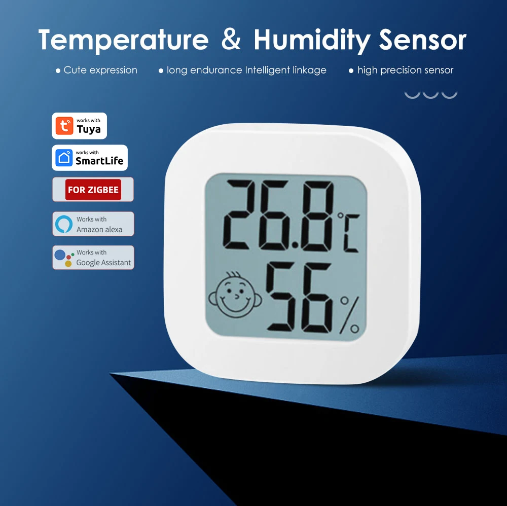 Tuya Zigbee Smart Temperature Humidity Sensor Smart Home LCD Display Temperature Sensors Works With Alexa Google Home Smart Life