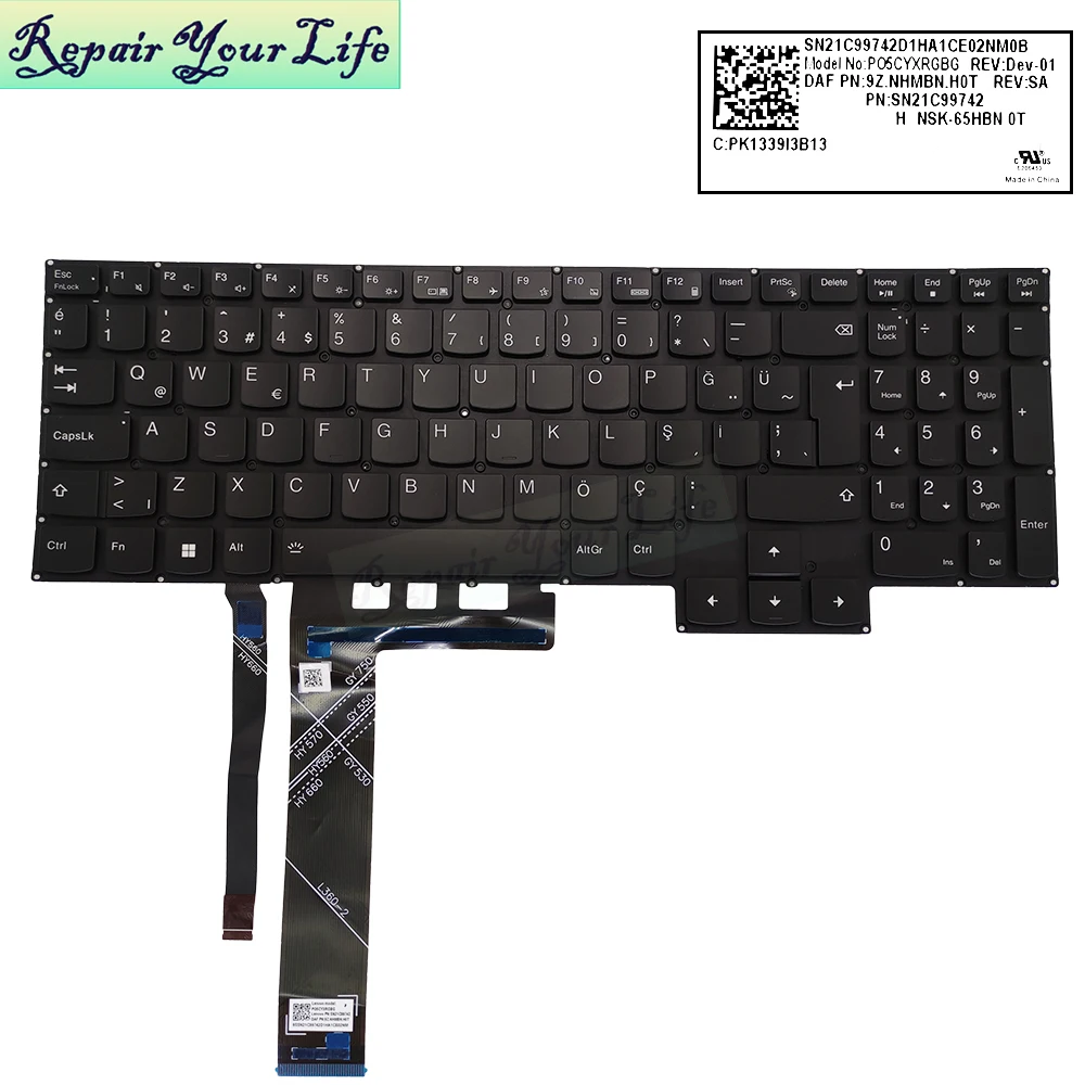 

Turkey German Latin French RGB Backlit Keyboard for Lenovo Legion 5-15ARH05H 5-15IMH05 5-15IMH05H 5-17 SN21B43978 PK131ZT1C20