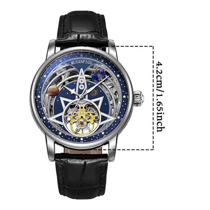 MUSANFIGO  Christmas Gift Celestial Series Double sided Hollow Mechanical Men's Watch Night Glow Waterproof Men's Gift Watch