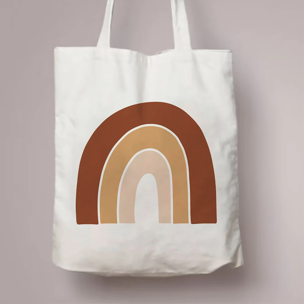 Pastel Rainbow Heart Love Always Letter Canvas Tote Bag Handbag For Daily Commute Shopping And Short Travel Use