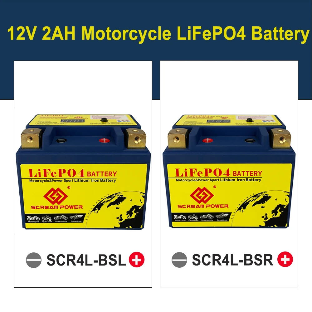 Scr4L-BS 12V 2Ah Motorcycle Starter Battery CCA 160A Powersport Lithium Phosphate Battery For Motorcycle Scooter ATV UTV Quad