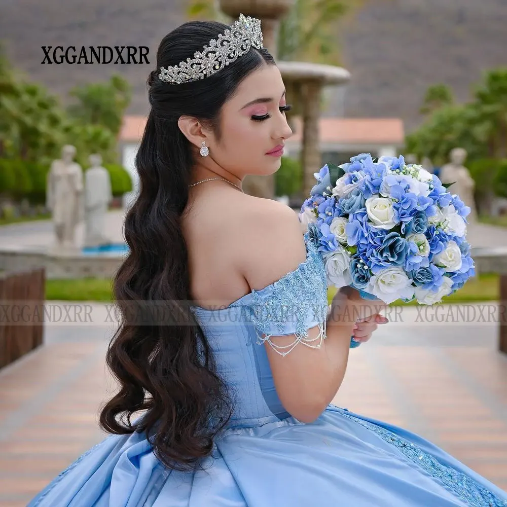 Robes de Quinceanera élégantes bleu Grils doux 15 16 robe de fête d'anniversaire 2025 épaules dénudées chérie dos nu dentelle Applique Miss