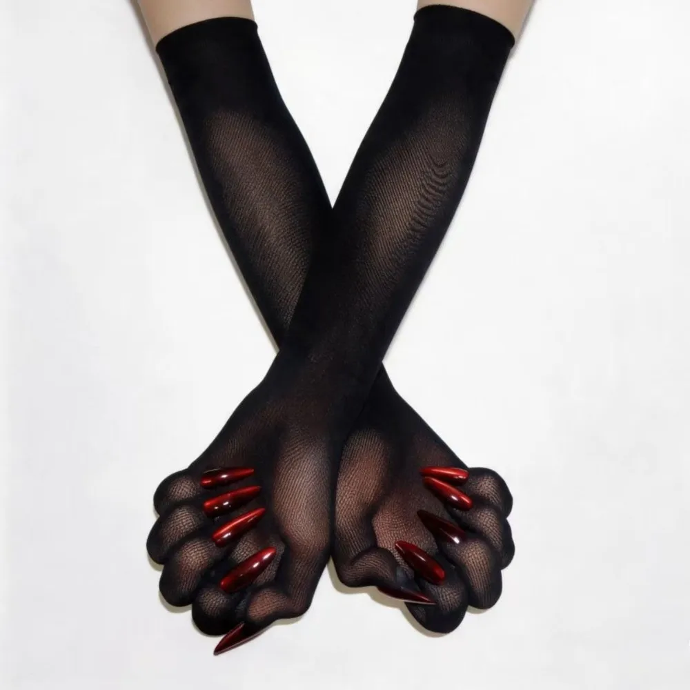 Women Lightweight Halloween Dress Gloves Breathable High Elasticity Cosplay Gloves Sheer Fashion Ultra-Thin Gloves Prom