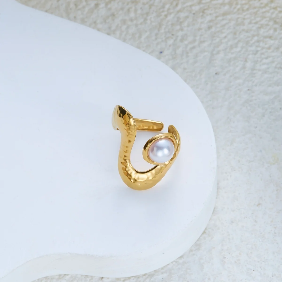 Ästhetische, natürliche Kieselsteine, spiralförmige, imitierte Perlen, strukturierte, gewellte Ringe für Damen und Herren, Edelstahl, geometrischer Ring, Schmuck. – Detail 21