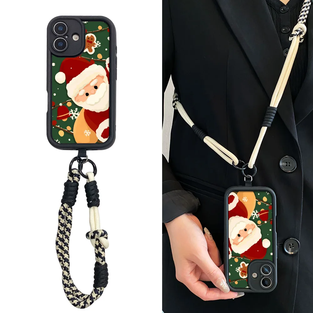 2025 natal papai noel caso para samsung s25 s24 s23 s22 s21 plus ultra s23 s24 fe corrente de pulso crossbody cordão capa do telefone