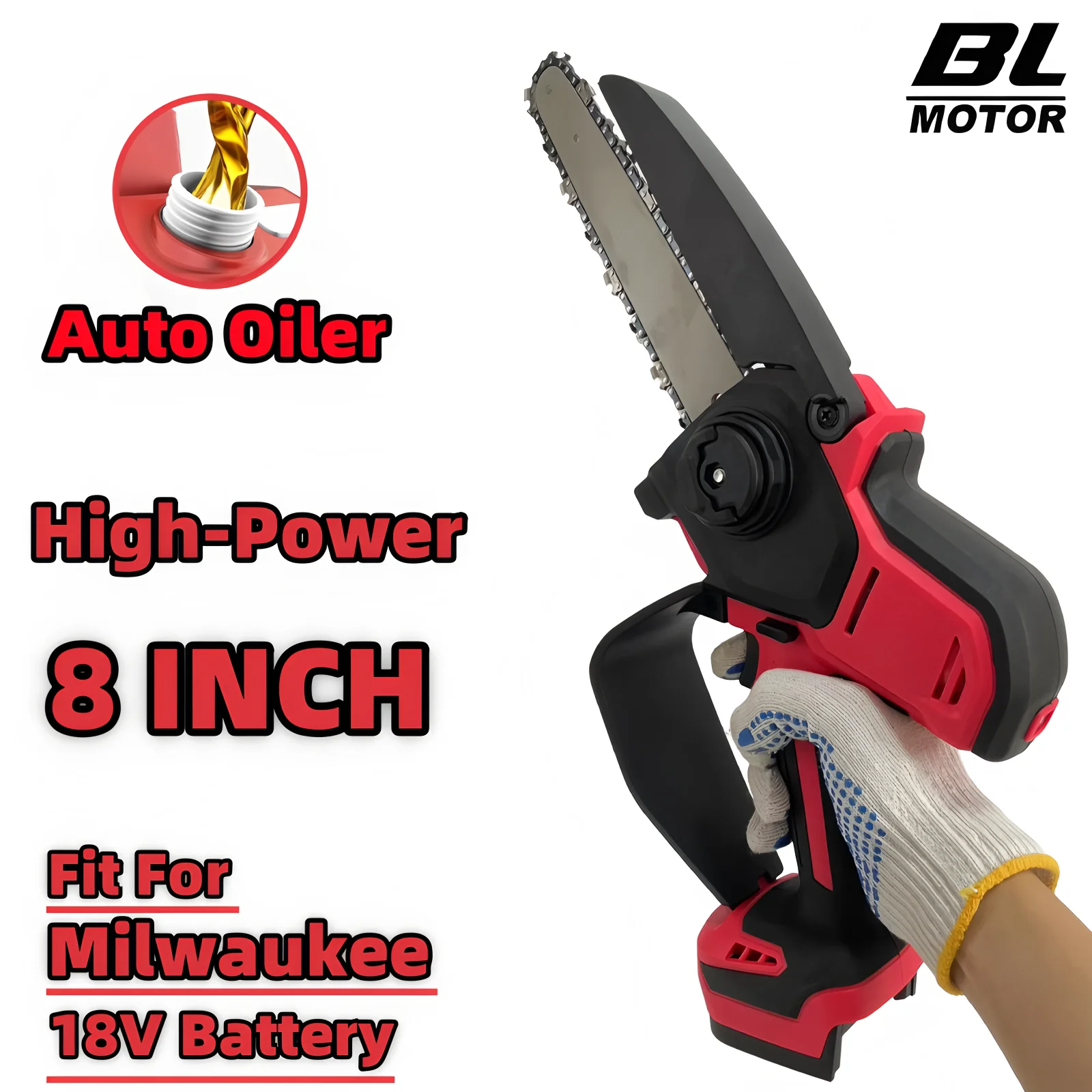 For Milwaukee 18V Battery Brushless 8 Inch Chainsaw Auto Oiler Electric One Click Adjust Chain Saw High-Power Saw Power Tools