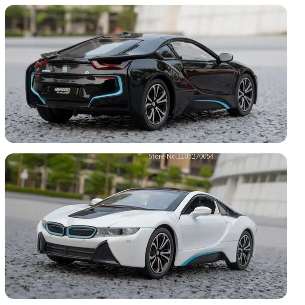 1:22 BMW I8 ของเล่น Miniature รถ Diecast Alloy Sportcar ยางยางโลหะเสียงดึงกลับรถคอลเลกชันของขวัญ