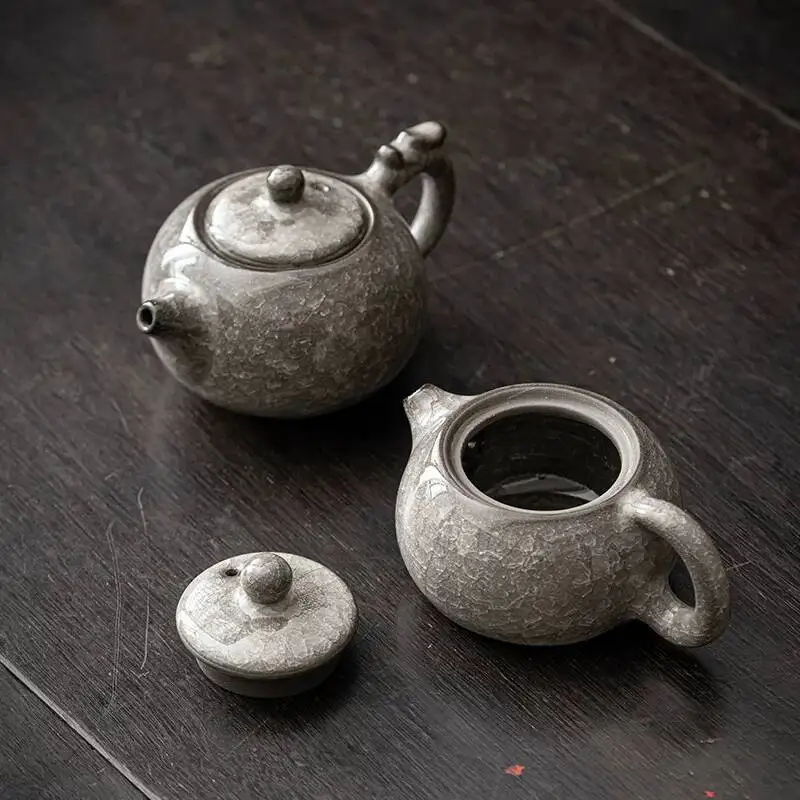 Wuyintang high End Ge Kiln Black Ice Teapot For Home Use Crackle Glaze Easy To Maintain Ceramic Tea Brewing Pot Leaves No
