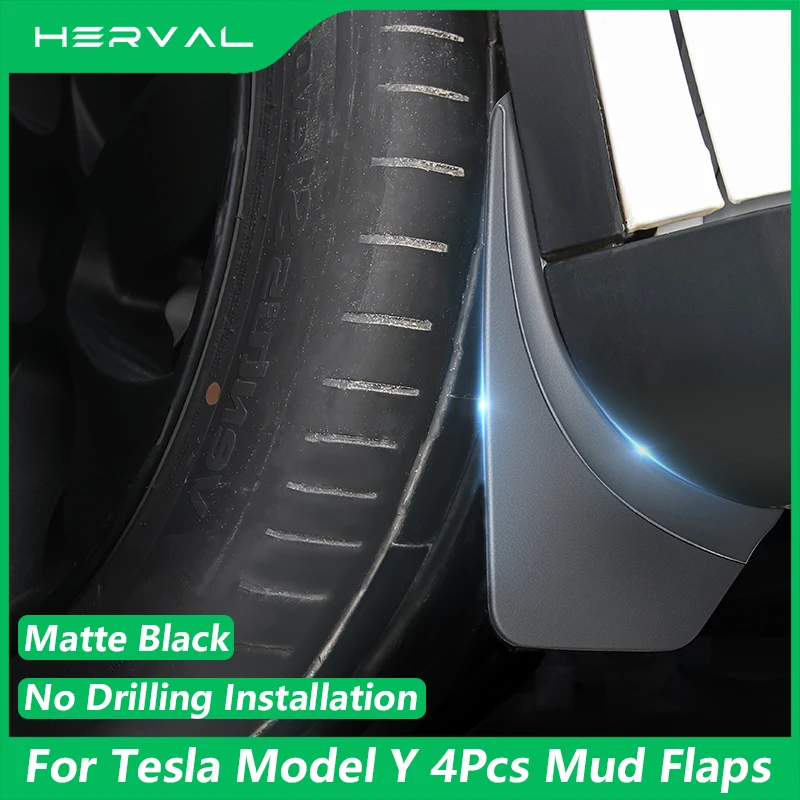 Herval For Tesla Model Y 2020-2024 Mud Flaps Matte Fender Splash Guards No Drilling Required Mudflaps Modification Accessories