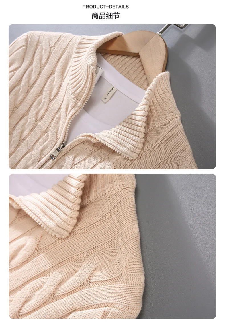 Suéter de cuello alto con cremallera para hombre, chaqueta cálida de algodón, Tops de punto de Cuello medio alto, Otoño e Invierno