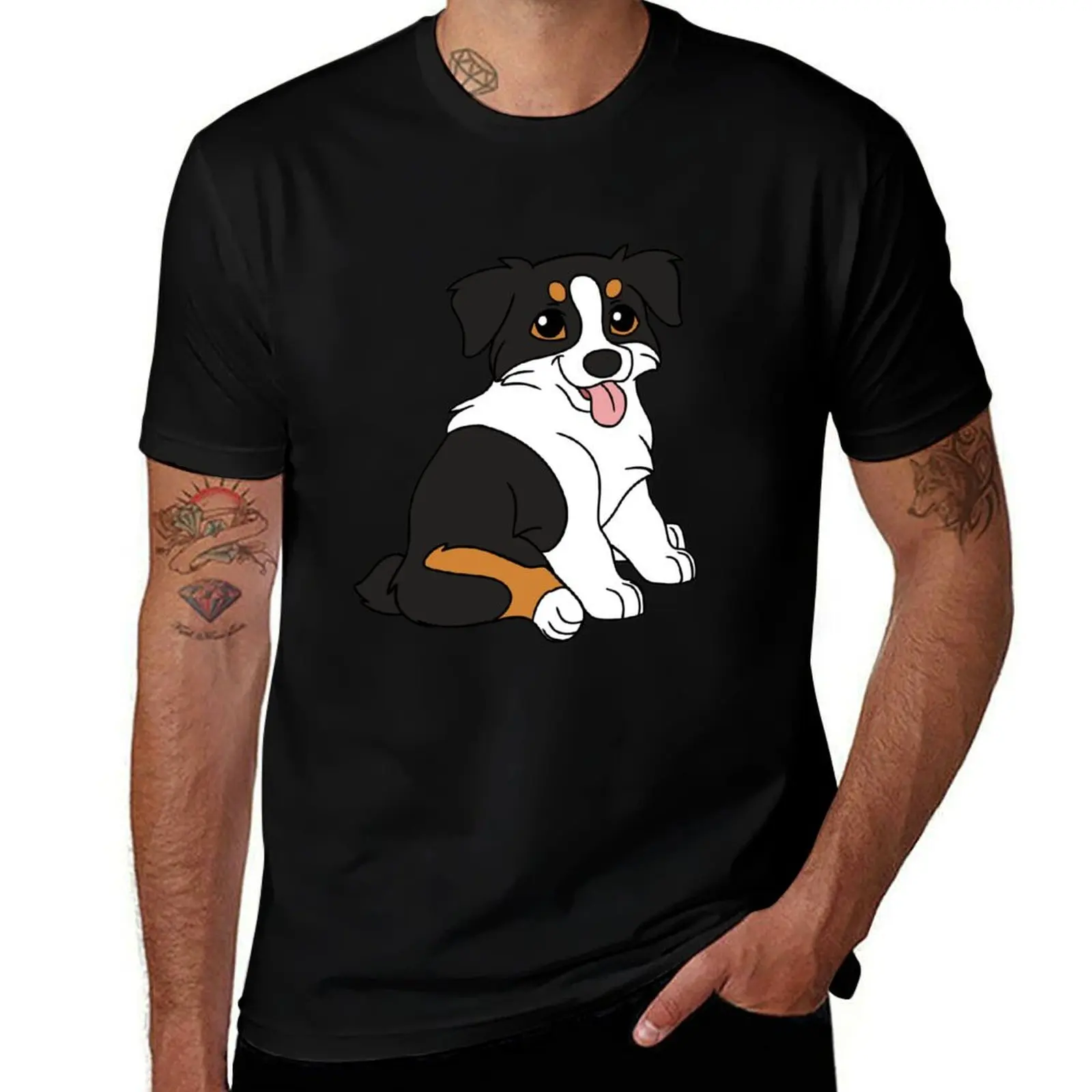 Australian Shepherd Black Tri Aussie T-Shirt Casual Simple Design Short Sleeve Shirt T-Shirt