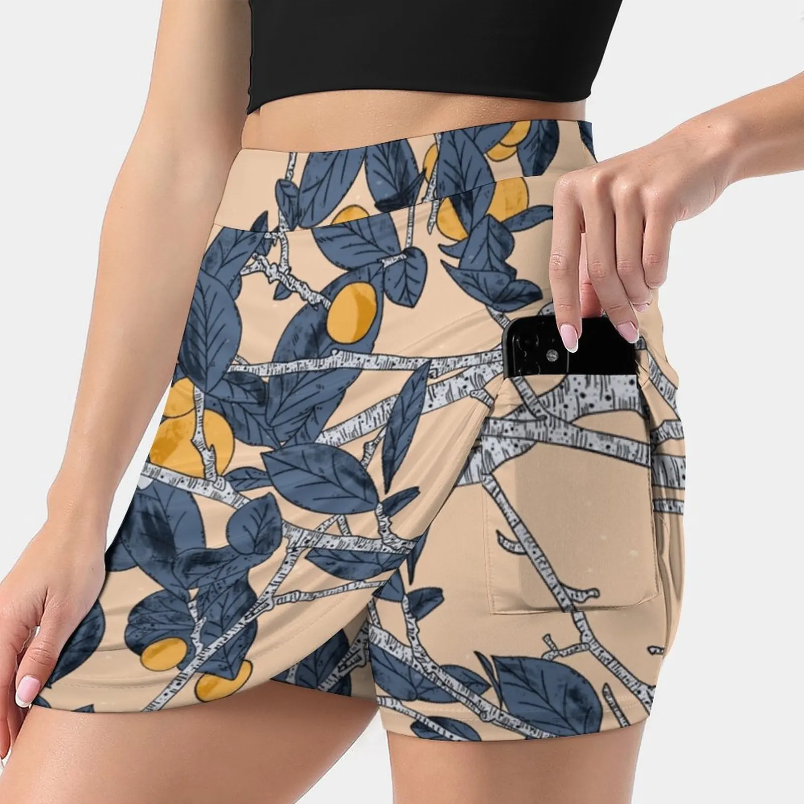 Marrakesh Women'S Summer Fake Two Piece Skirts Casual Sports Beach Skirt Girl Skorts Fruits Leaves Trees Nature Colorful