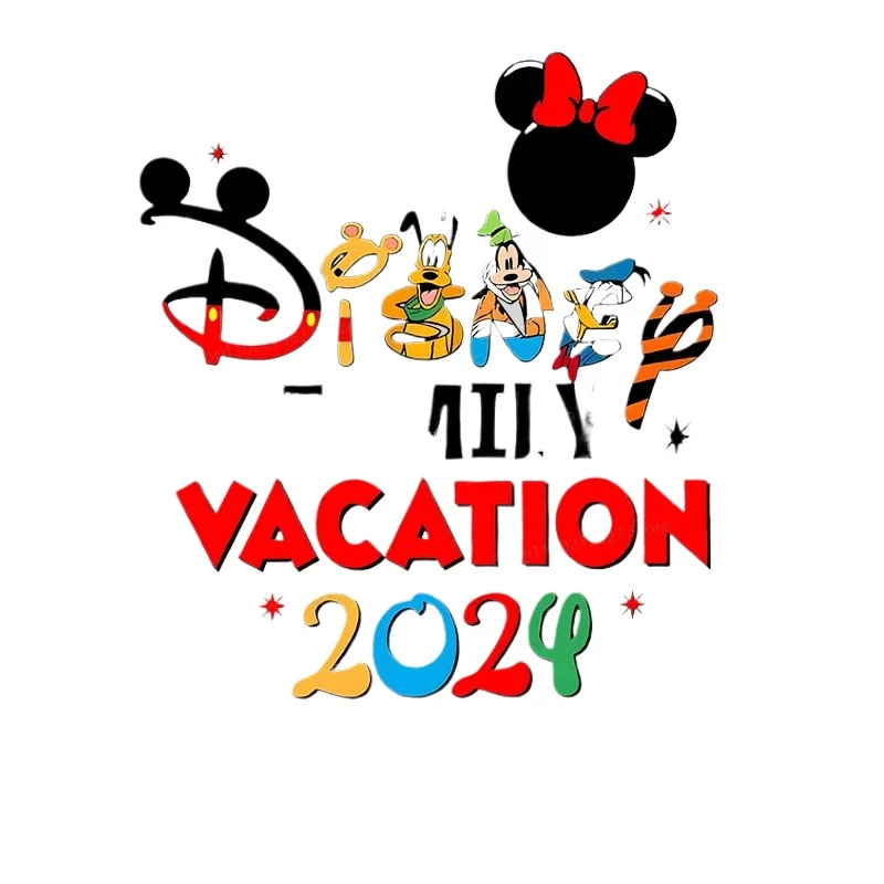 2024 Mickey Minnie Mouse Family Trip Cartoon Patches for Kids Clothes Mickey Minnie Mouse Iron-on Transfers for Women Clothing