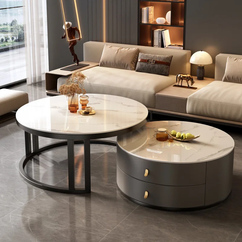 Coffee table living room home light luxury modern Internet celebrity simple small apartment Nordic marble rock slab combination