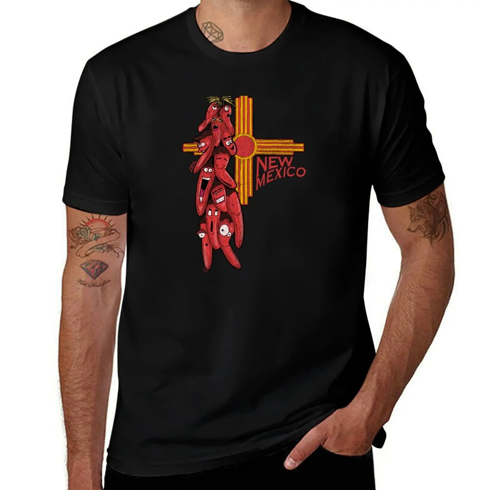 

Chile Ristra Characters With Zia Symbol New Mexico T-Shirt men t shirt cotton 100% t shirts for man cotton T-shirt