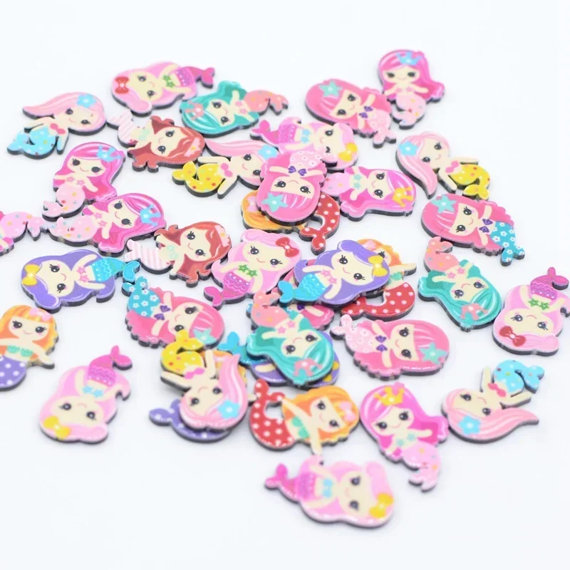 50Pcs Mermaid Flat Back Planar Resin Princess Cartoon DIY Acrylic Ear Studs Accessories for DIY Mobile Phone Case Headband