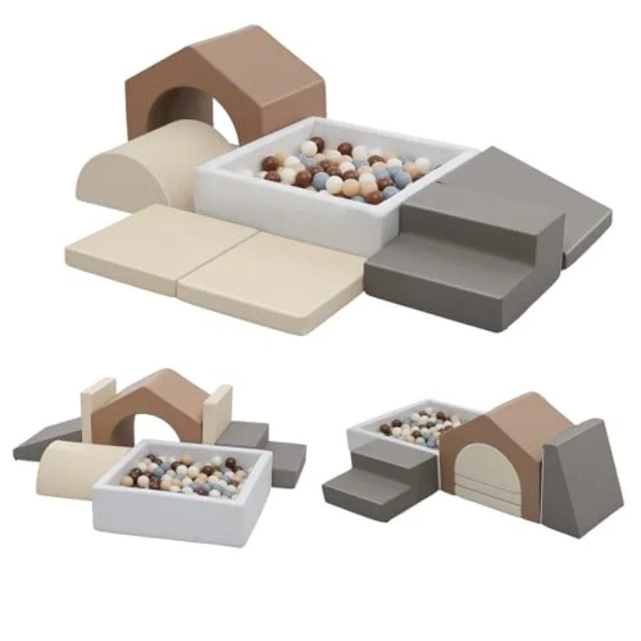 

Indoor toddler climbing toys set: PU leather foam blocks in blue includes square ball pit slide and stair for safe soft play