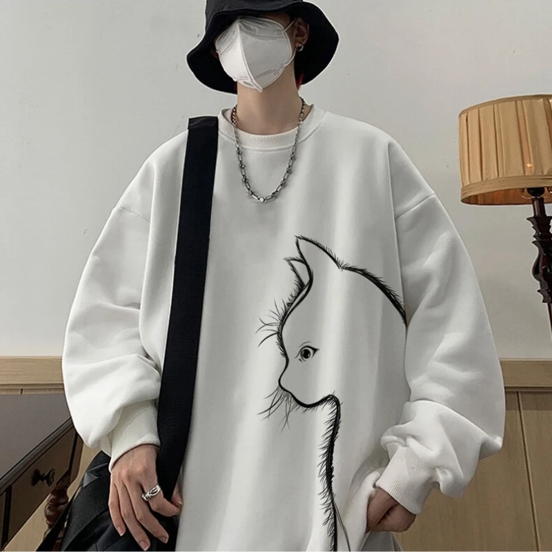 HMZ Fashion Brand Hip Hop Sweatshirts Men Autumn Cotton Sweatshirts New Casual Cat Pullover Street Wear Clothes Men Harajuku Top