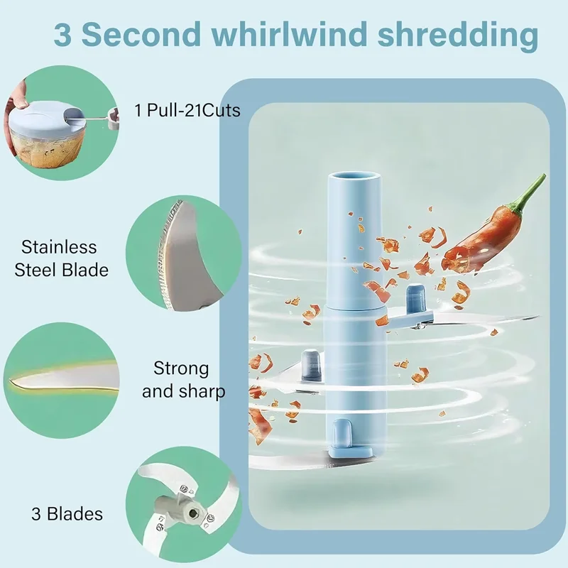 مفرمة ثوم يدوية، مطحنة طعام، قطع دوارة سحبت يدويًا، مناسبة للخضروات، اللحوم، الفاكهة، البصل، أداة المطبخ