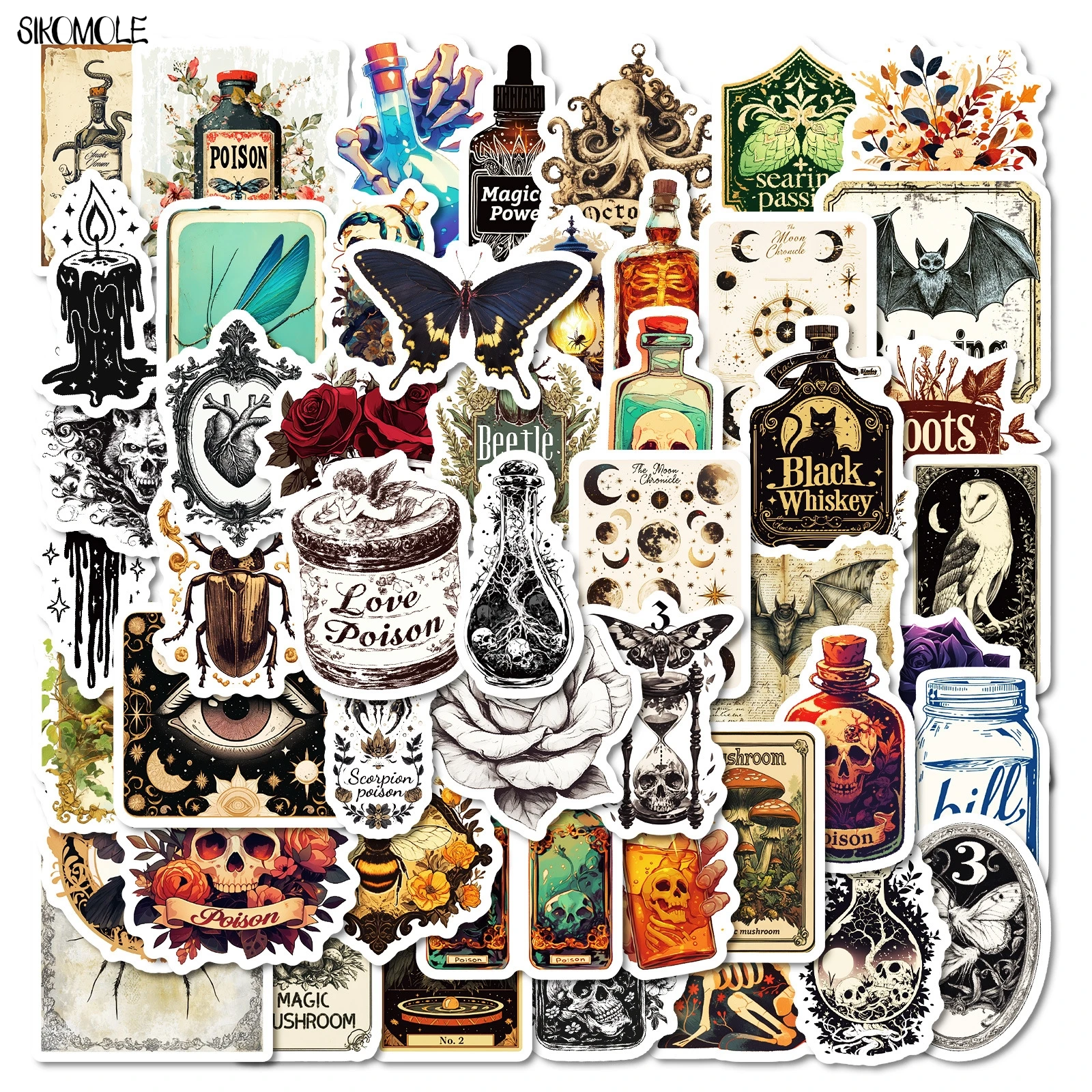 10/30/50PCS Vintage Potionโคมไฟน้ํามันRoseสติกเกอร์PoisonความงามDIYของเล่นเด็กกระเป๋าเดินทางตู้เย็นDecal Graffitiสติกเกอร์แพ็ค