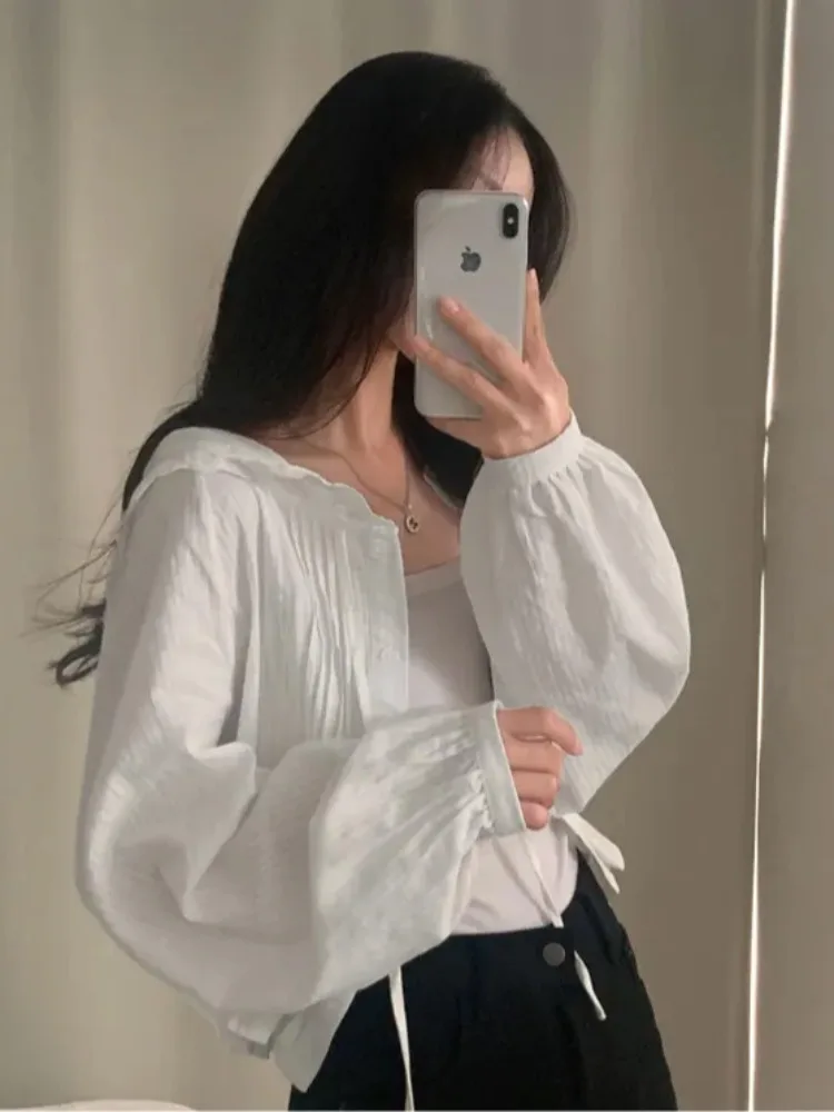 Spring Summer Fashion Ruffle Collar Drawstring Hooded Slimming Long Sleeve Women's Shirt Sun Protection Open Cardigan Coat
