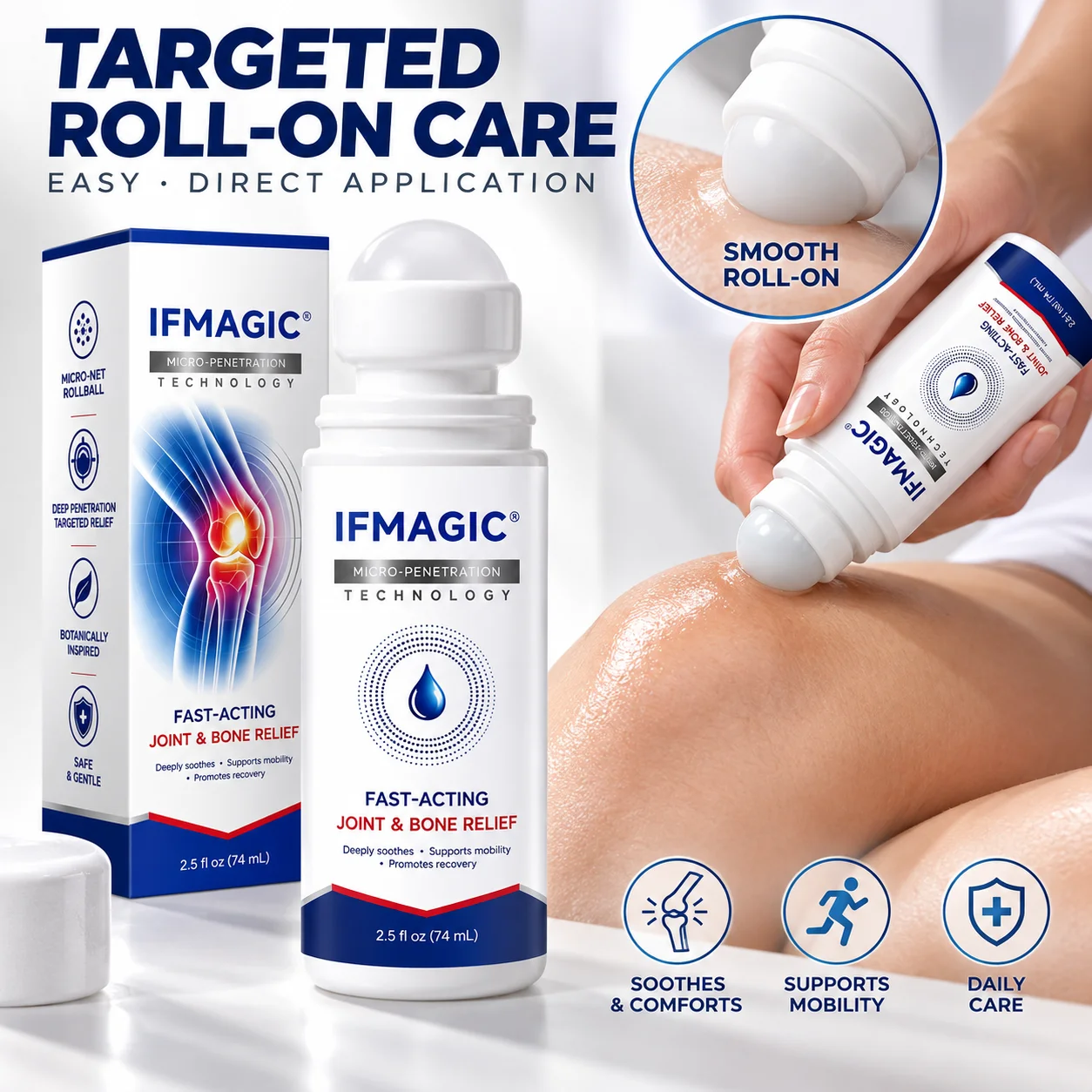 IFMAGIC Joint & Bone Relief Roll-On Liquid 74ml Micro Penetration Technology Fast Acting Topical Care Soothe Support Mobility
