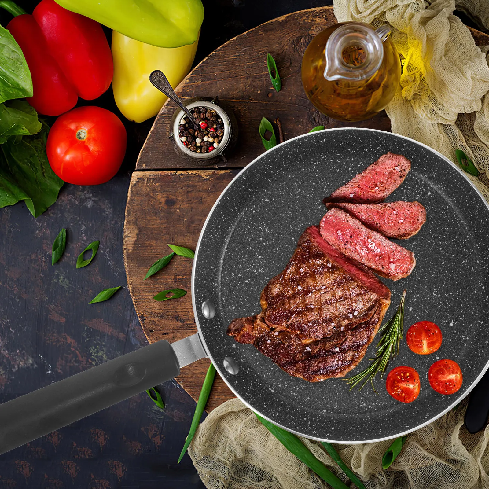 

1pc Alloy Frying Pan Non-Stick Sturdy Heat Insulated Handle For Steak Pancake Household Frying Steak Pan Use