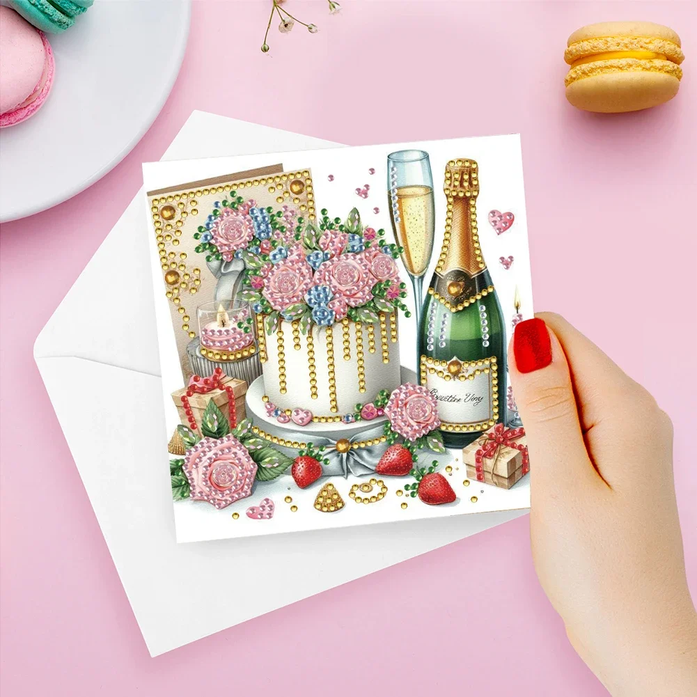 6Pcs Birthday Wishes Rhinestone Painting Card Kit Diamond Drawing Card Diamond Painting Greeting Card for Family Friends Gift