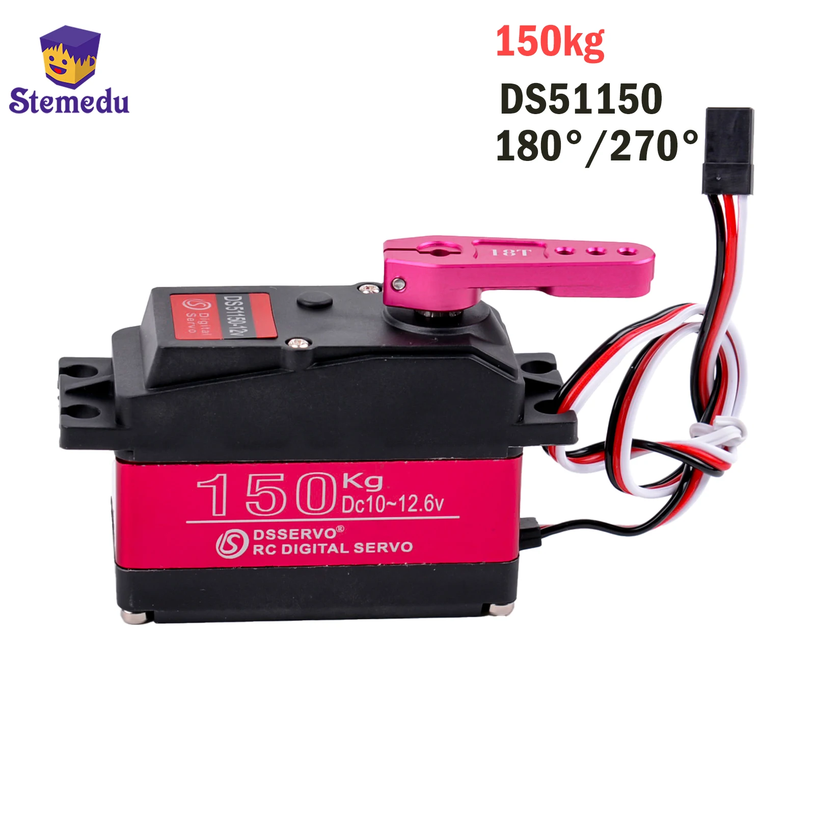 150KG 12V DS51150 Digital Metal Robotic Servo 180/270 Degree Waterproof IP66  with 25T Servo Arm