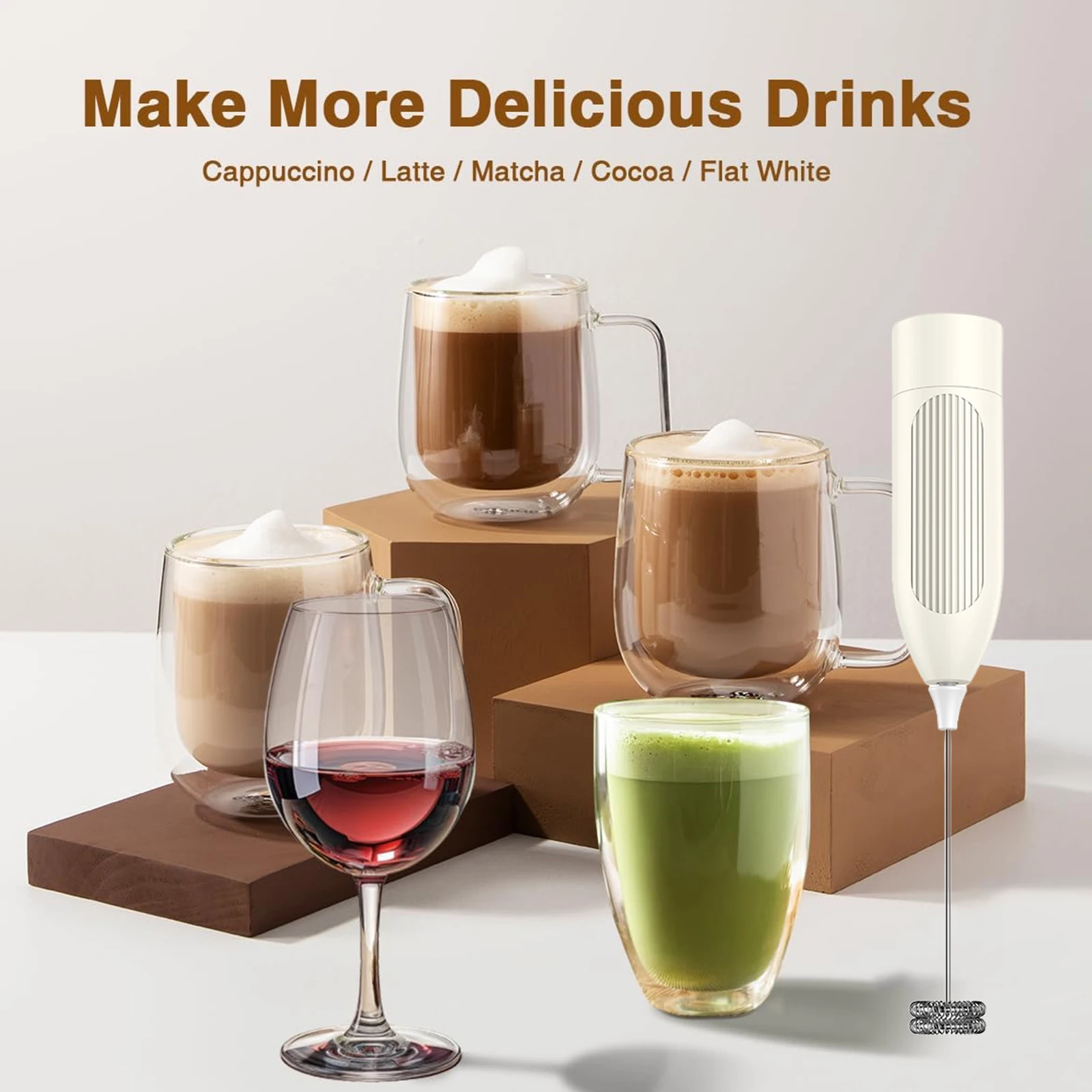 Milk Frother Handheld Electric Foam Maker Battery Powered Drink Mixer Stainless Steel Whisk for Coffee Latte Cappuccino