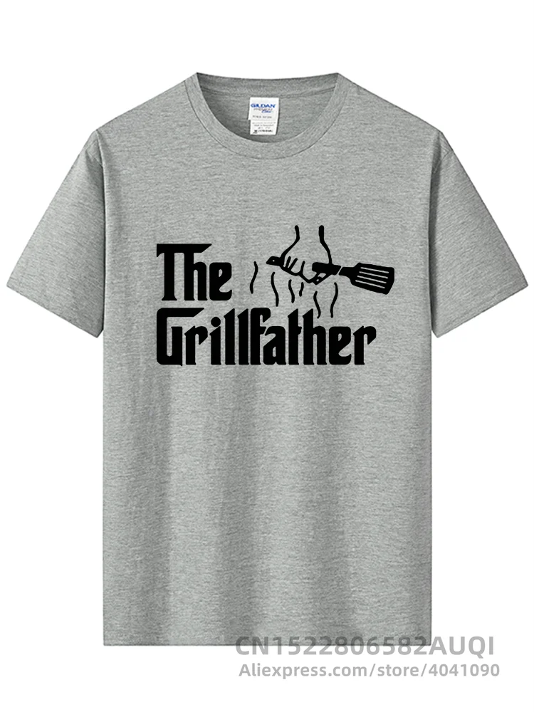 Men\'s Fashion The Grillfather Grey Funny BBQ Grill Chef Tee Shirt Cotton Short Sleeve T-Shirt