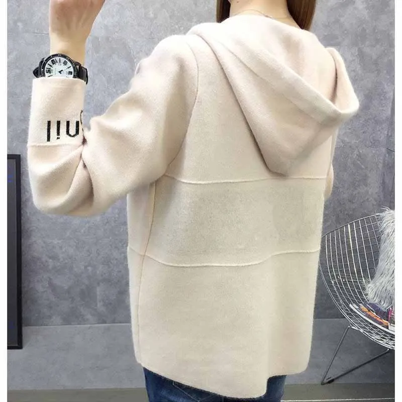 2024 New Thick Sweater Coat Autumn Winter Korean Loose Hooded Zipper Knitted Cardigan Imitation Mink Velvet Sweater Jacket