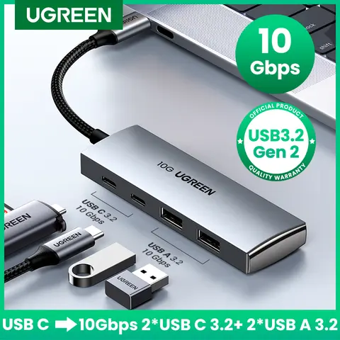 UGREEN-USB C 허브 10Gbps c형 3.2 Gen2 USB 분배기, 4 USB 포트 3.2 맥북 프로 에어 c형 멀티포트 어댑터